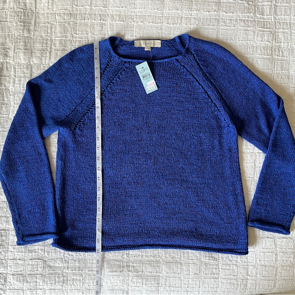 LOFT Blue Pointelle Raglan Sweater - Picture 5 of 8